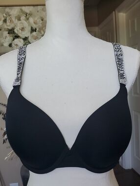 Victoria's Secret Black T-Shirt Bra with Rhinestone Straps